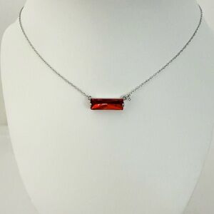 Giani Bernini Sterling Silver Baguette Red Solitaire Pendant Necklace NWOT